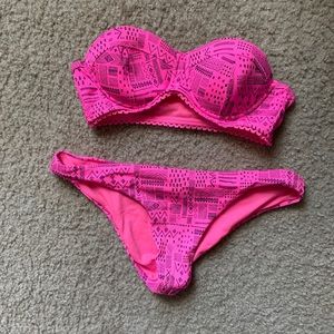 Strapless bathing suit.